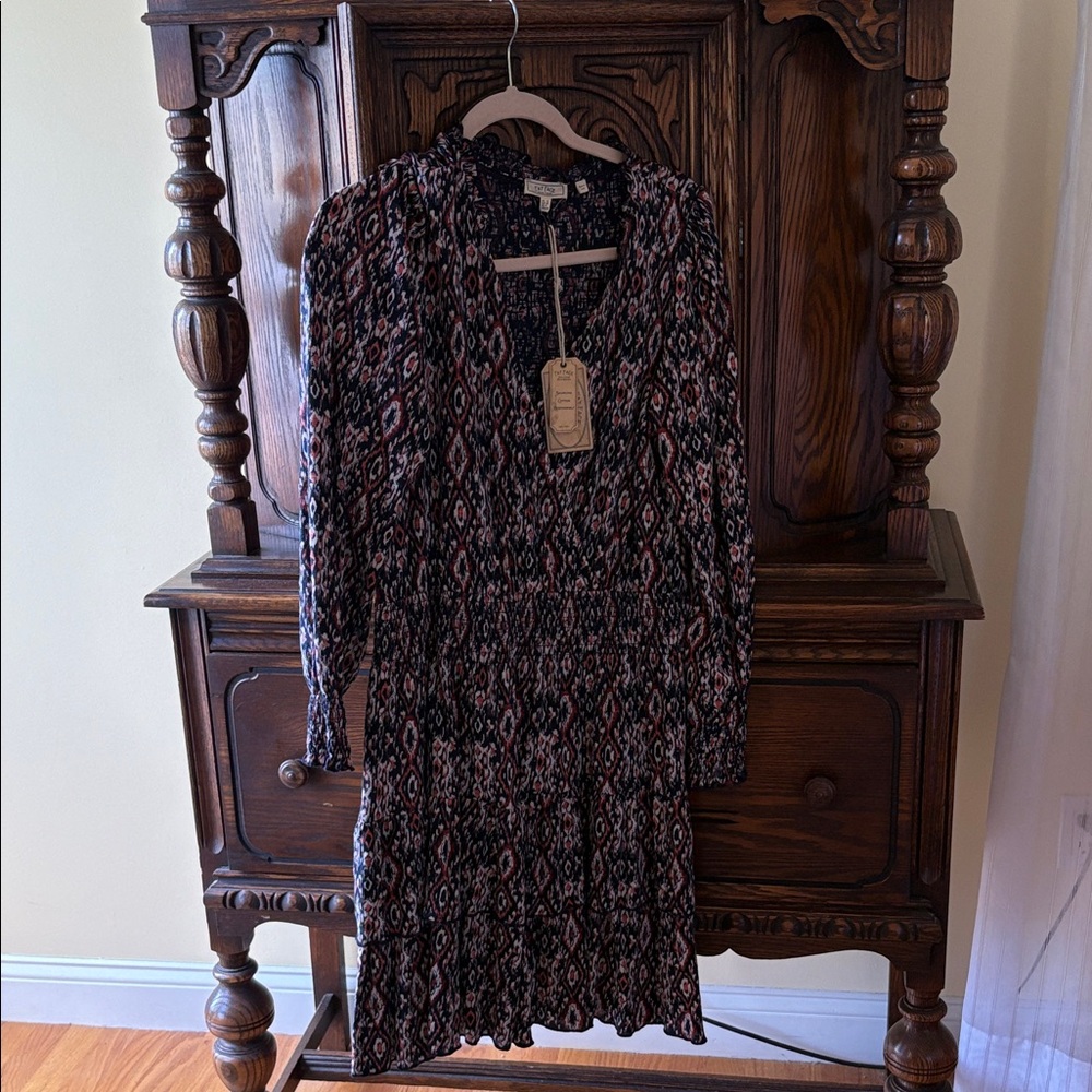 Fat Face Black and Pink Long Sleeve Dress
